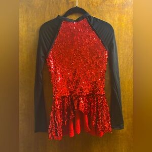 Red Sequin Long Sleeve Dance Costume